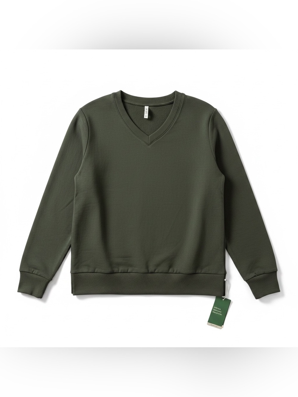 HALARA XS Olive Green V-Neck Women's Sweatshirt Thumb Hole Split Fleece